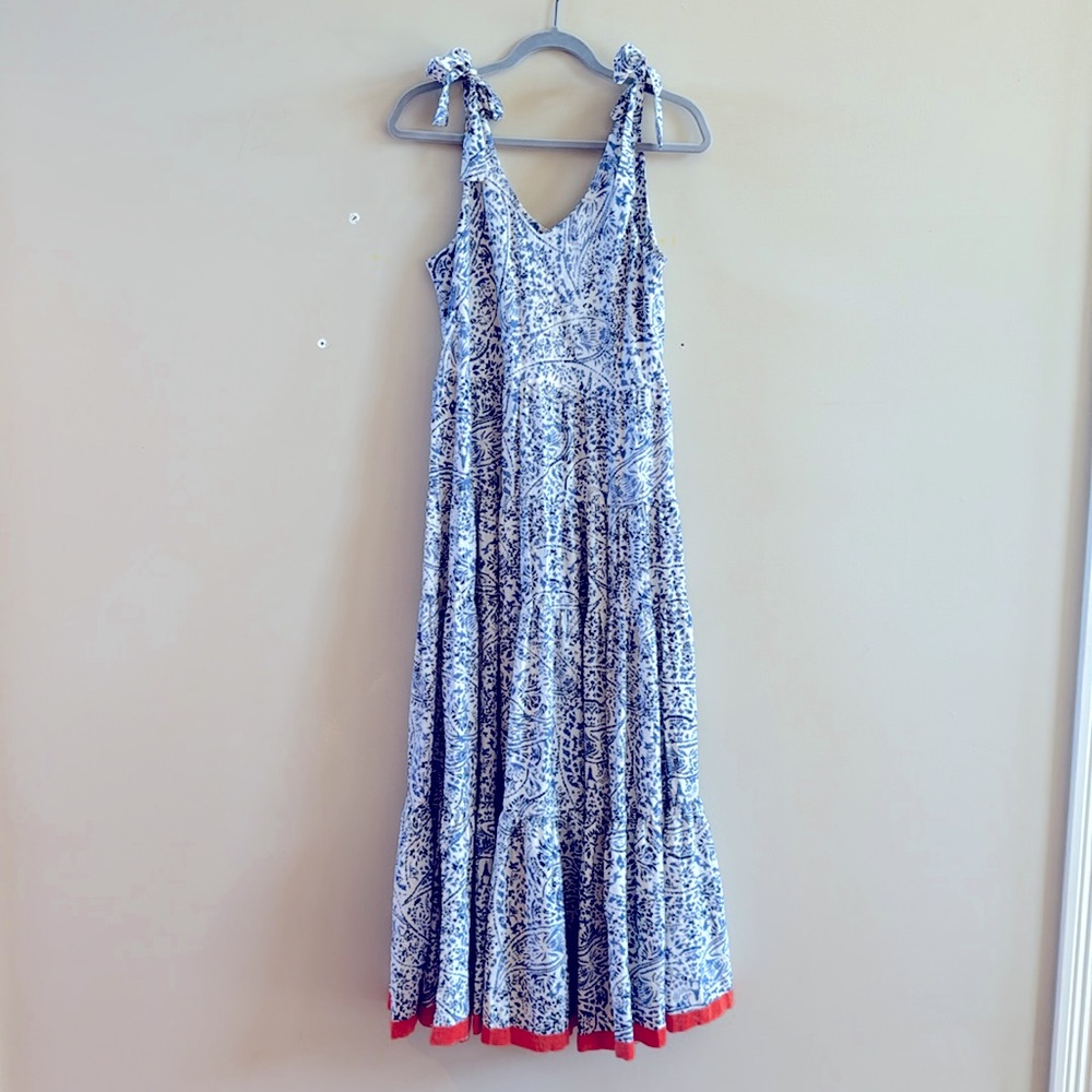 THML blue and white maxi dress with orange ribbon detail!